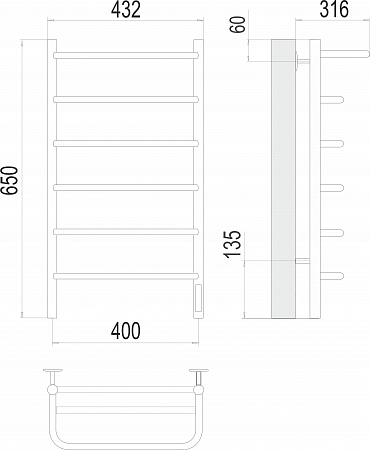 Полка П6 400х650 Электро (quick touch) Полотенцесушитель  TERMINUS Махачкала - фото 3