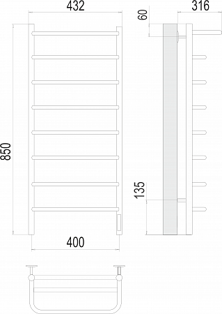 Полка П8 400х850 Электро (quick touch) Полотенцесушитель  TERMINUS Махачкала - фото 3
