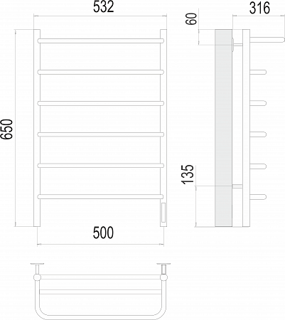 Полка П6 500х650 Электро (quick touch) Полотенцесушитель  TERMINUS Махачкала - фото 3